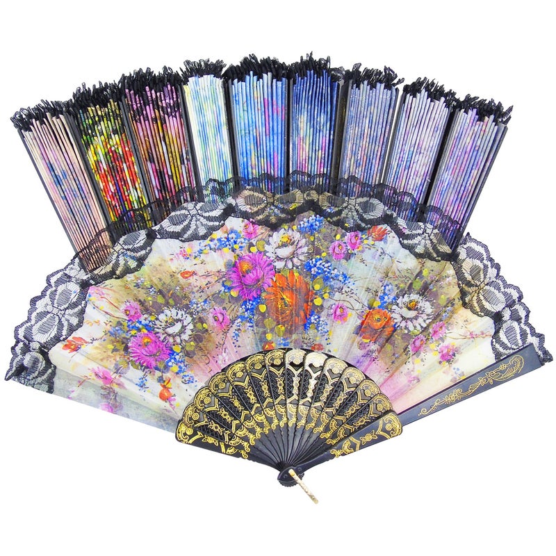 Grosun 10 Pieces Spanish Hand Fan Handheld Fans for Women Floral Spanish Folding Fan Foldable Fan Vintage Fans Handheld Hand Fan for Wedding and Party Decoration - Image 2